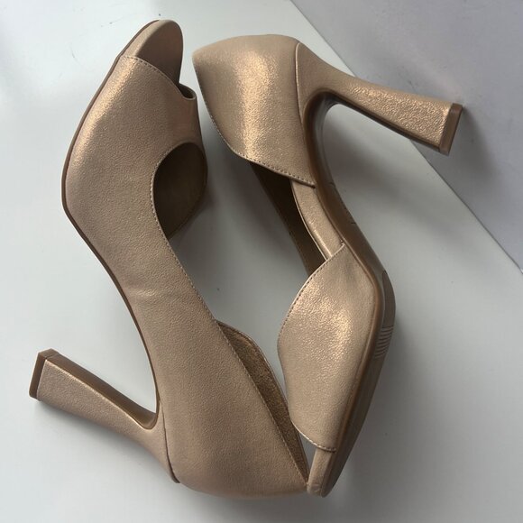 Naturalizer Open-Toe D'Orsay High Heels Gold Faux Leather Womens Size 10W - Picture 4 of 13